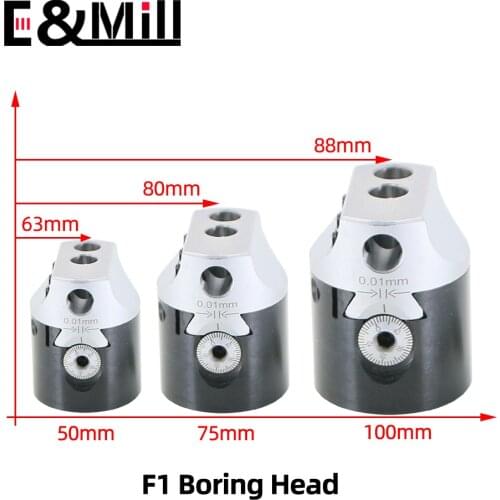 F1 2/3/4 inch 50/75/100mm F1 Type Boring Head 12/18/25mm Lathe Boring Bar Milling Holder For Milling Machine Tools + Hex Wrenche
