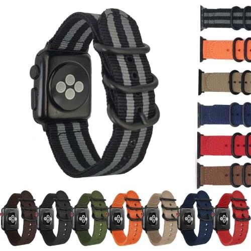 40mm 44mm NATO Nylon Watch strap for Apple Watch band 42mm iWatch 4/3/2/1 Strap 38mm with Zulu Rings Buckle Adapters Watchbands