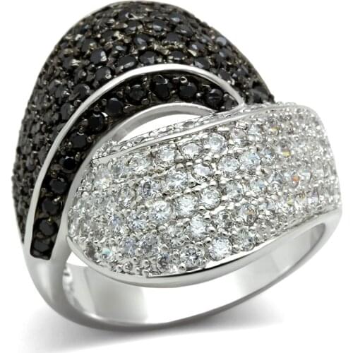 Rhodium + Ruthenium Brass Ring with AAA Grade CZ in Jet