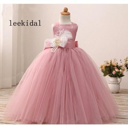 Blusher Pink Birthday Dress Little Girls Halter Tutu Gown Flower Girl Dresses With Sash Toddler Pageant Gowns Custom Real Photo