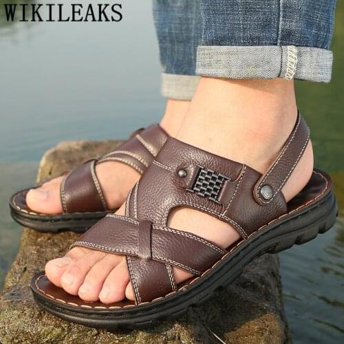 Beach Sandals Men Casual Shoes Fashion Designer Shoes Mens Sandals Summer Shoes Slides Men Sandals Leather Genuine Buty Meskie