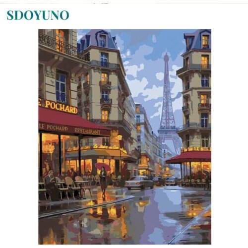 SDOYUNO Acrylic Paint By Numbers City Scenery Oil Painting By Numbers On Canvas 40x50cm Frameless DIY Hand Painting Home Decor