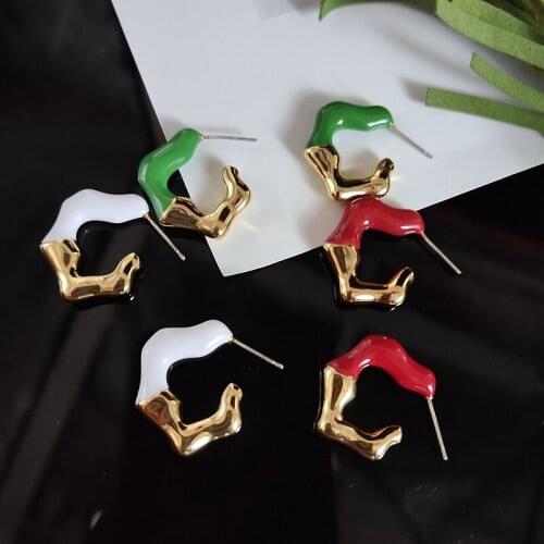 Fashion New 18K Real Gold Electroplating S925 Silver Needle Candy Color Enamel Glaze Personalized Earrings Are Popular