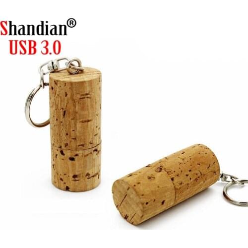 SHANDIAN USB 3.0 Wooden cork USB flash drive wood bottle plug pendrive 4G 8GB 16GB 32GB 64GB with keychain Logo customized
