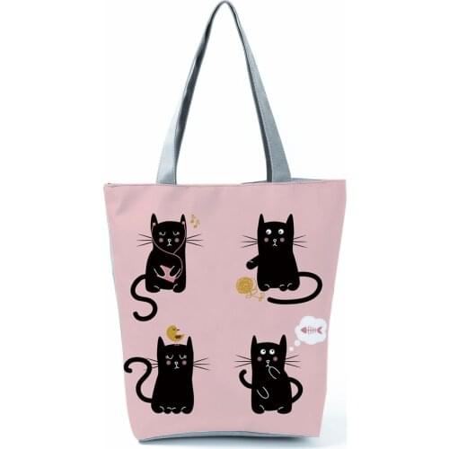 Cartoon Cat Storage Handbags Fashion Women High Capacity Reusable Shopping Bag Summer Shoulder Bag Travel Beach Bag Wholesale