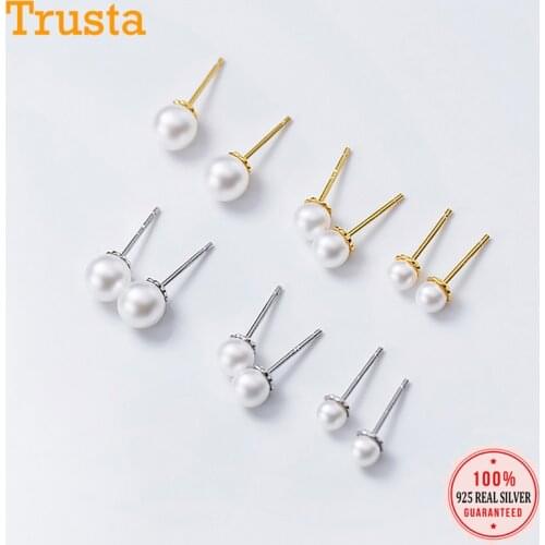 Trustdavis Minimalist Real 925 Sterling Silver Fashion Sweet Mini White Pearl Stud Earrings For Women Wedding Jewelry DA1100