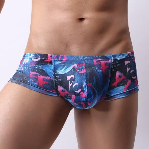 New Mens Sexy Lingerie Low Rise Underwear Briefs Breathable Bikini Underpants Male Beach Swimming Printed Pantie