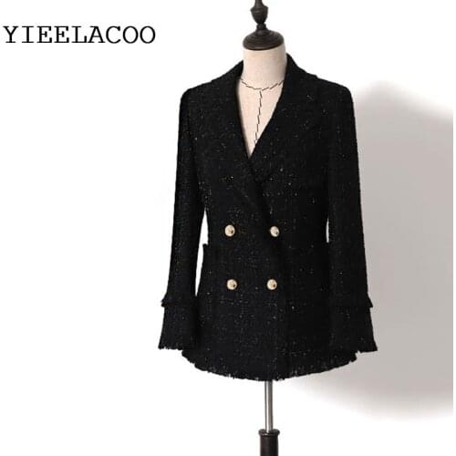 Jacket womens tweed 2020 spring / autumn / winter womens jacket new ladies black shining tassels rough tweed suit jacket