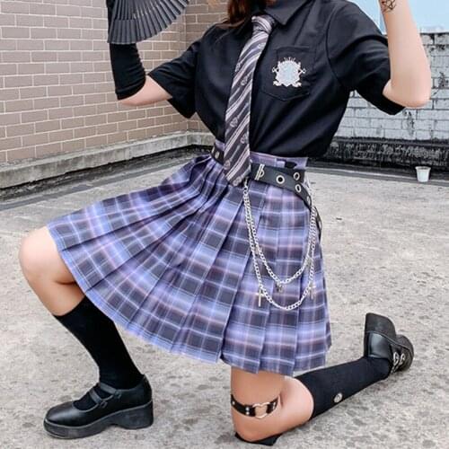 Womens Skirt 2020 High Waist Korean Style Pleated Skirts Girls Cute Sweet Plaid Mini Skirt Women Harajuku Uniforms Adjustable