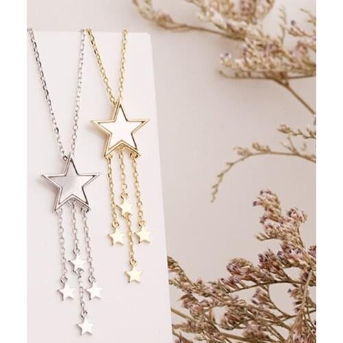 Silver Real 925 Necklaces Women Chains Vintage Goth Sterling Jewelry Pendants Crystal Undefined Fashion Luxury Star Tassels Big