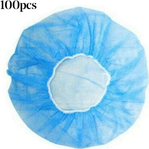 100Pcs Disposable Non Woven Home Hotel Shower Elastic Hair Net Hat Bouffant Cap Hair Net Caps For Eyebrow Tattooing Catering Hat