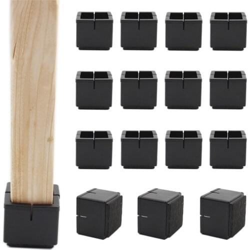 16Pack Chair Leg Floor Protectors Chair Leg Caps Length(31-36mm) Width(31-36mm) Table Chair Feet Protectors with Felt Pads Black