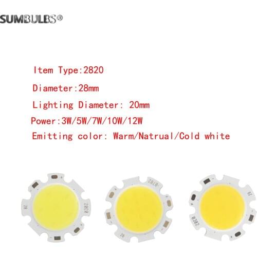 20pcs/Lot High Quality 3W 5W 7W 10W 12W Round Light Source 2820 28mm Circular LED Big cob for DIY Spotlight
