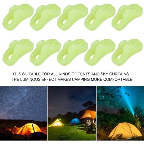 20pcs Plastic Outdoor Camping Fluorescent Luminous Awning Tent Rope Buckle Canopy Anti-slip Triangle Tightening Hook Buckles