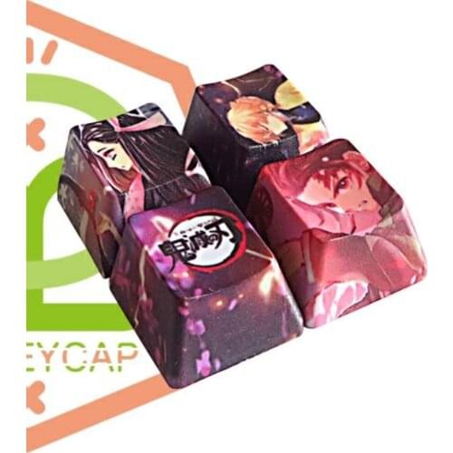 4PC Japanese Anime Demon Slayer PBT Five-sided Sublimation OEM Highly Mechanical Keyboard Keycap Cross Axis for Cherry MX Switch