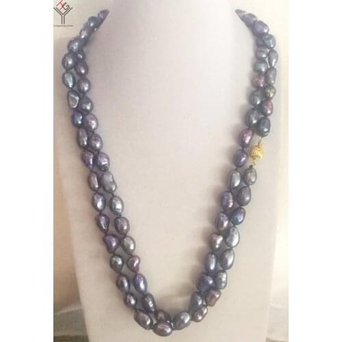 50'' 127cm Women fashion Jewelry 12x13mm black gray purple natural pearl necklace baroque pearl beads freshwater cultured pearl