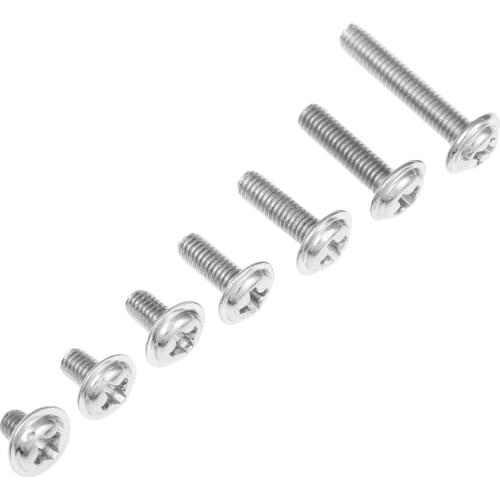 50Pcs M3*4/5/6/8/10/12/16mm Cross Round Head Carbon Steel Screws with Collar Pad Washer Silver Fastenerss Screws