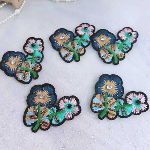 7 Pieces Flowers Beaded Embroidered Patches Applique Clothes Iron on Patch Stickers For Clothes Bag Shoes Badge DIY Accessories