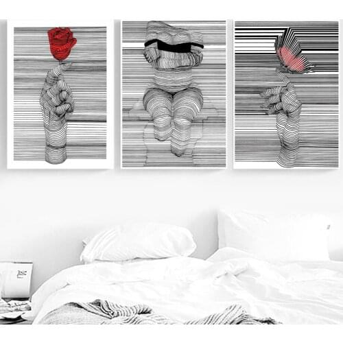 Abstract Posters and Prints Black and White Canvas Wall Art Sketch Line Draw Waves Painting Modern Fashion Home Room Decor