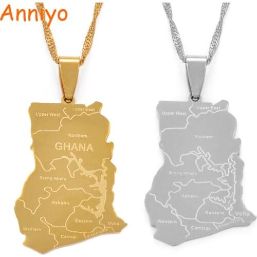 Anniyo Gold Color Ghana Country Map With State Name Pendant Necklaces Charm Ghanaian Jewelry Gifts #019821
