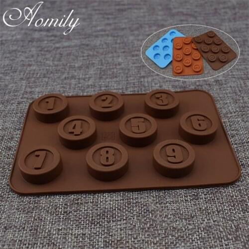 Aomily Number 1-9 Round Shaped Silicone Chocolate Fondant Soap Candy Kitchen Mould Silicone Chocolate Cookies Cake DIY Molds