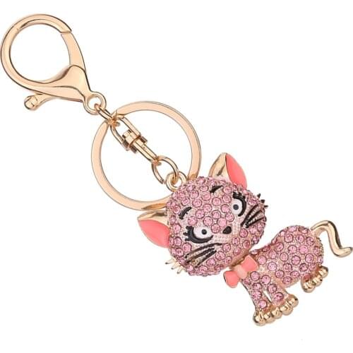 Kitten Rhinestone Keyring Lobster Clasp Cat Crystal Keychain Alloy Animal Jewelry Key Chain