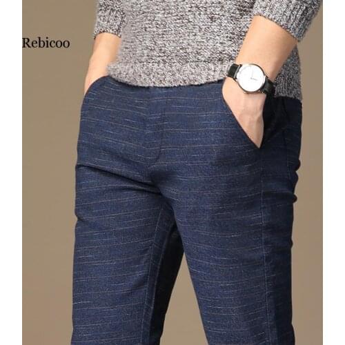 MRMT 2019 Brand Mens Spring And Summer Casual Pants Men Striped Micro Elastic Straight Trousers