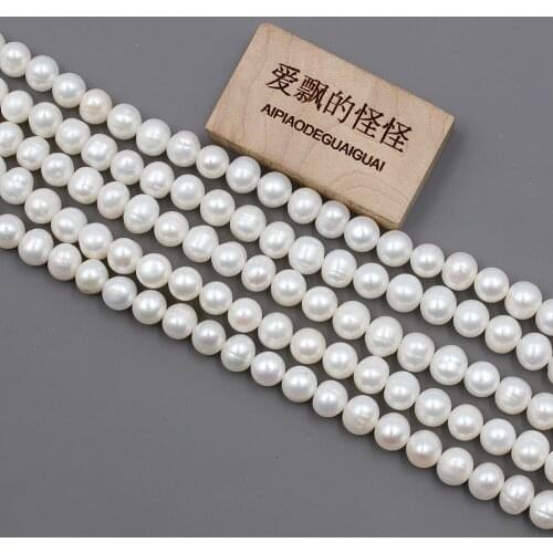 APDGG 5 Strands 8-9mm Natural White Round Pearl Strands Loose Beads For Necklace Bracelet Jewelry DIY