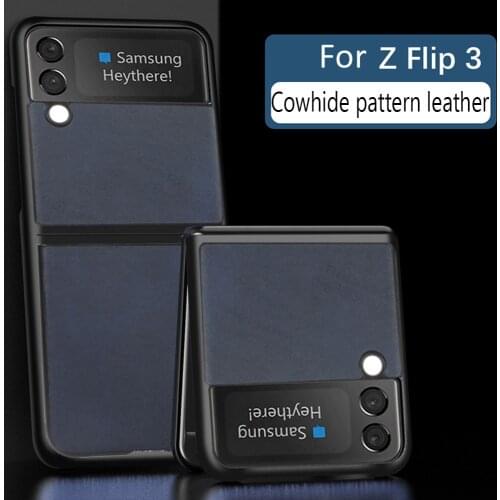 Cowhide Pattern Leather Fold Case For Samsung Galaxy Z Flip 3 Flip3 Protector Shell para Cover Coque on for samsung zflip 3