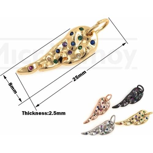 CZ Micro-Pave Angel Wing Pendant Religious Charm DIY Jewelry Necklace Bracelet Accessories 31x18x2MM