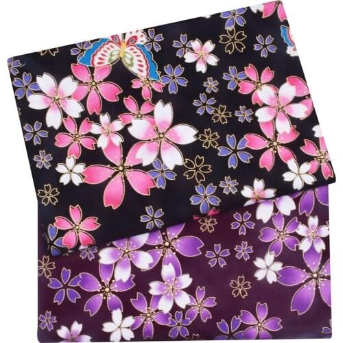 Purple Black Cotton Cherry Blossom Bronzing Fabric, Precut Sewing Fabric Patchworks Quilting DIY Japanese Fabric