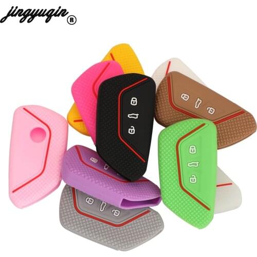 Jingyuqin 10pcs For VW Volkswagen Golf 8 Mk8 2020 Skoda FOB Silicone Remote Car Key Protector Case Cover 3 Buttons Holder