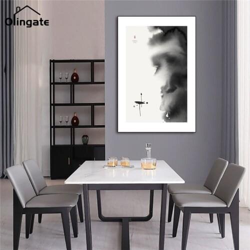 Modern Abstract Wall Art Chinese Landscape Canvas Painting Black White Lotus Ink Painting Poster One Piece Picture Home Decor