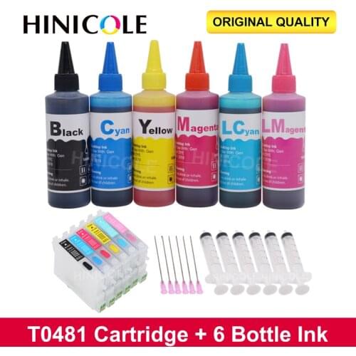 HINICOLE T0481-T0486 XL Printer Ink Cartridge + 6×100ml Bottle Ink For Epson Stylus Photo R200 R220 R300 R300M R320 R340 RX500