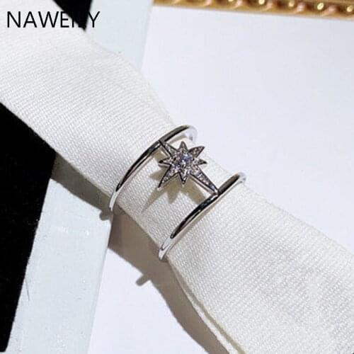 New Fashion Silver Color Star Rings For Women Adjustable Crystal Opening Ring Student Jewelry Gift