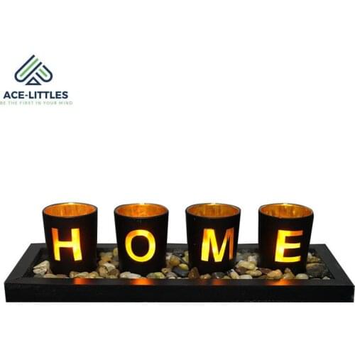 Hot Selling Wooden Letter Candle Holder Creative Set Glass Candle Holder Decorative Candle Holder Ornaments Lamp