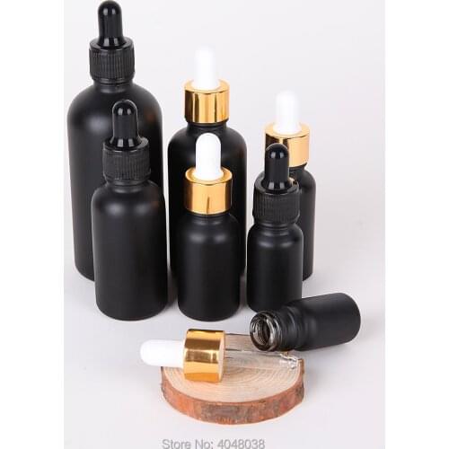 Matte Black Glass Bottle 50ML 100ML Essential Oil Pipette Dropper Vial Empty Cosmetic Packaging Bottles Frost Glass Bottle 12pcs