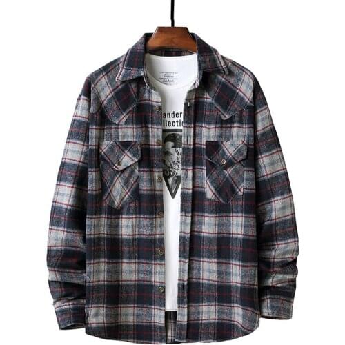 Mens Button Down Regular Fit Long Sleeve Plaid Flannel Casual Shirts Hip Hop Streetwear Harajuku Shirt Men Camisa Masculina XXL
