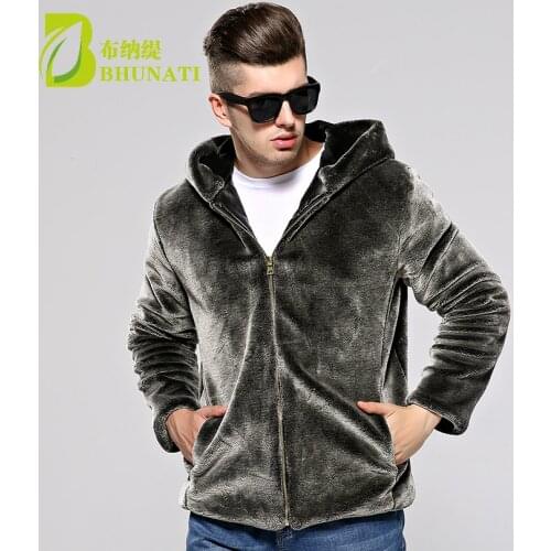 Faux Fur Coat Men Silver Color Winter Warm Soft Comfortable Mink Fur Hooded Jacket 2018 Male Outwear Zipper Coats