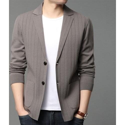 2021 New Suit Men Knitted Coat Casual Fashion Stripe Cardigan Jacket Korean Solid Blazer Outwear Male Clothing Casaco Masculino