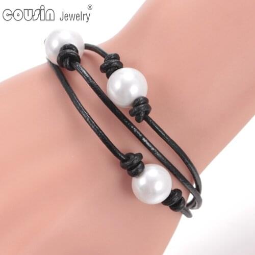 New Arrivals Hot sale Pearl Leather bracelet many styles Imitation Pearl Handmade Genuine leather cord Pearl Jewelry SZ0371a/b