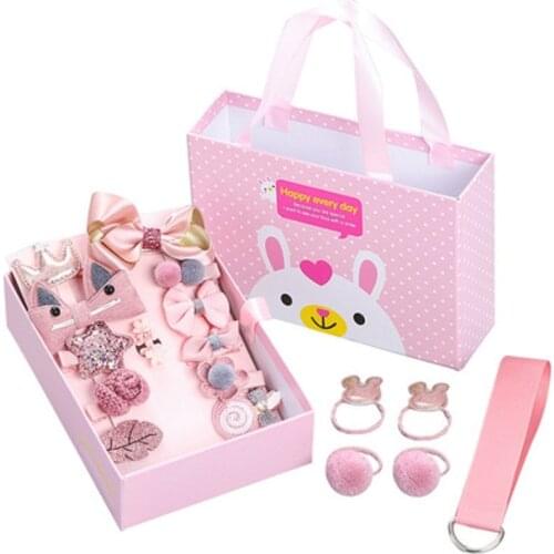 Cute Children Hair Clips 18Pcs Set Girls Bow Headdress Hair Accessories Baby Elasticity Hair Ring Headband Jewelry Gift