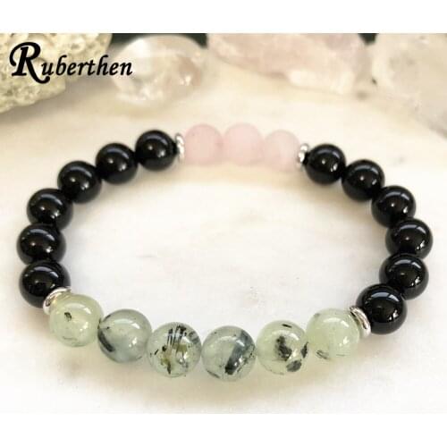 Ruberthen New Design Black Onyx Prehnit e Bracelet Women`s Rose Crystal Energy Power Bracelet Best Gift for Mother`s Day