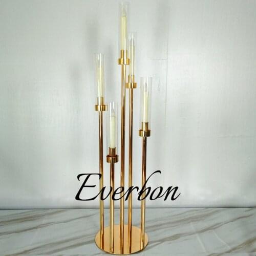 New style gold 5-Arms Metal Candle Holder Candlestick Wedding Decoration Stand Mariage Home Decor Candelabra