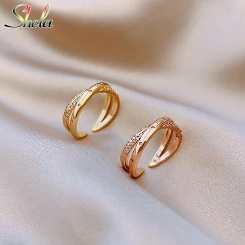 Open Adjustable Zircon Cross Finger Ring Party Gift Simple Korean Fashion Jewelry Accessories For Women Girls Wholesale Dropship