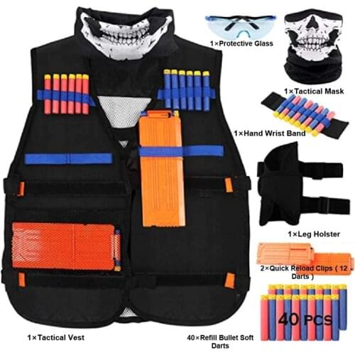 Adjustable Tactical Vest Kit for Nerf N-Strike Elite/Mega/Rival/Series Kids Toys Tactical Vest Leg Holster Refill Soft Bullets