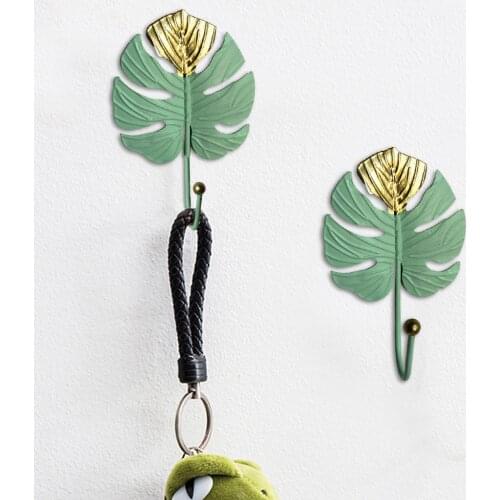 Nordic Light Luxury Golden Leaves Wall Hooks For Hanging Clothes No-Punch Wall Hanger Coat Key Hook Decorative Home Organizer