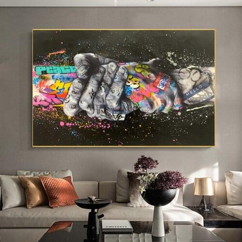 Creation of Adam Graffiti Shake Hands Art Canvas Posters and Prints Street Art Paintings on The Wall Art for Living Room Decor