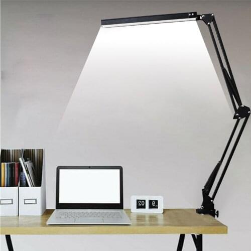 LED Folding Metal Desk Lamp Clip on Light Clamp Long Arm Dimming Table Lamp 3 Colors For Bedroom Living Room Reading Computers