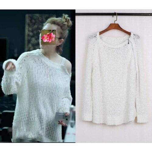 Yan taolinruis spring new lazy style loose long sleeve Pullover hollowed out off shoulder T-shirt